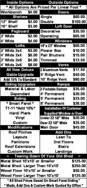 Options Price List Printable